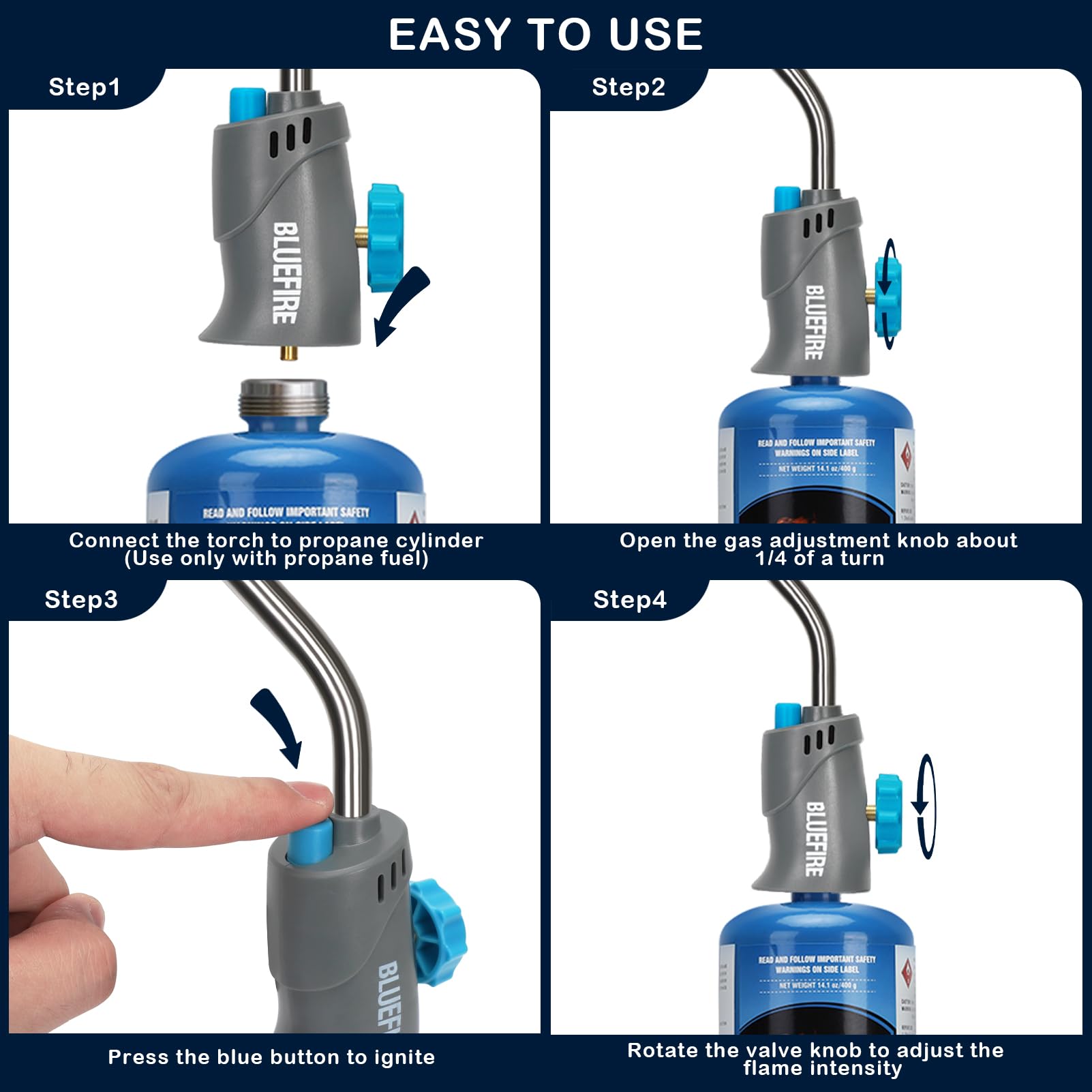 BlueFire MRS-7014B adjustable flame control for versatile heat settings.