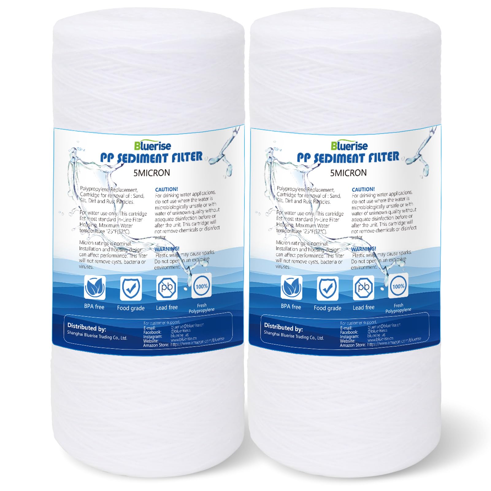 BLUERISE 5-micron sediment filter in 10in x 4.5in for safer tap water.