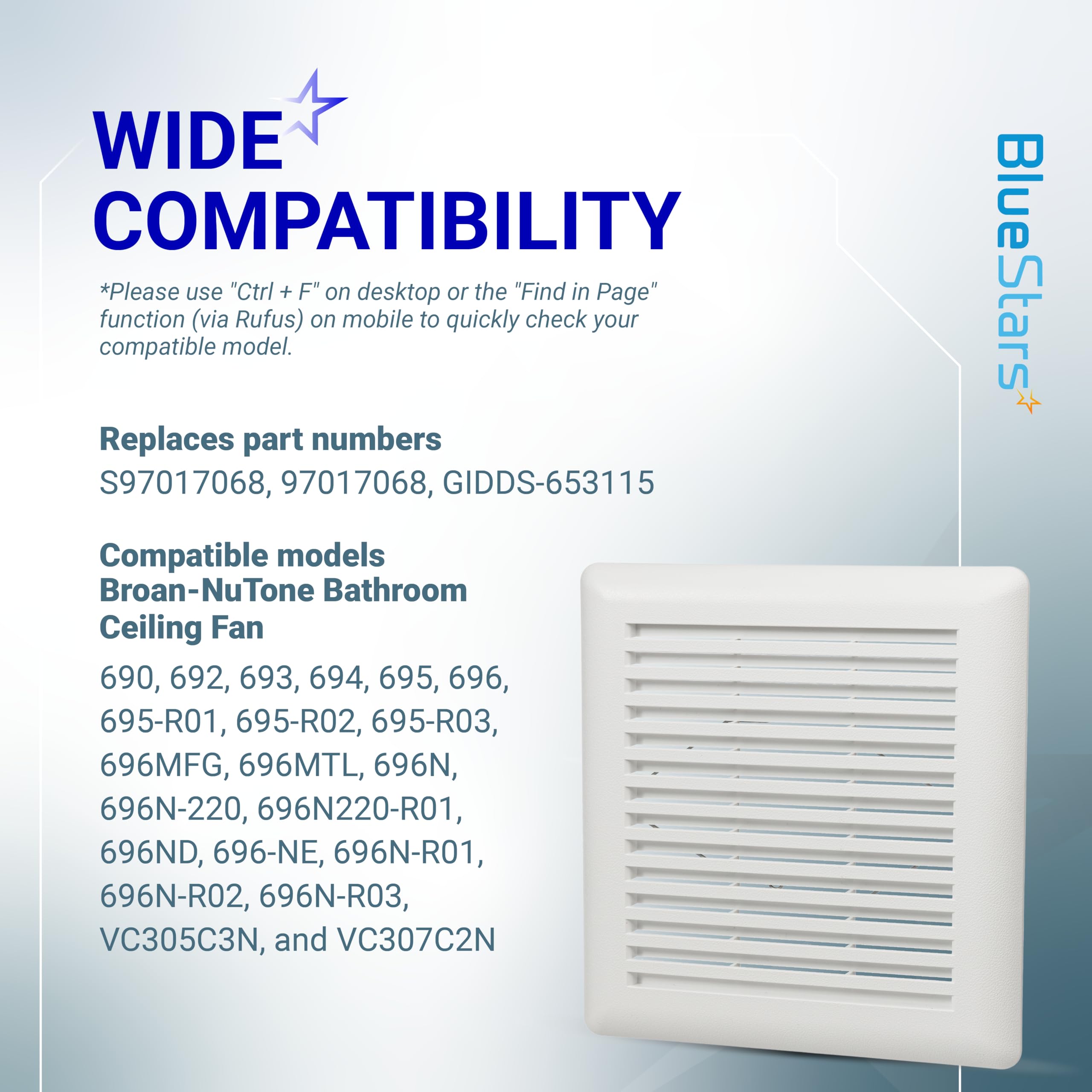 BlueStars compatible diffuser for Broan-NuTone models improves airflow.