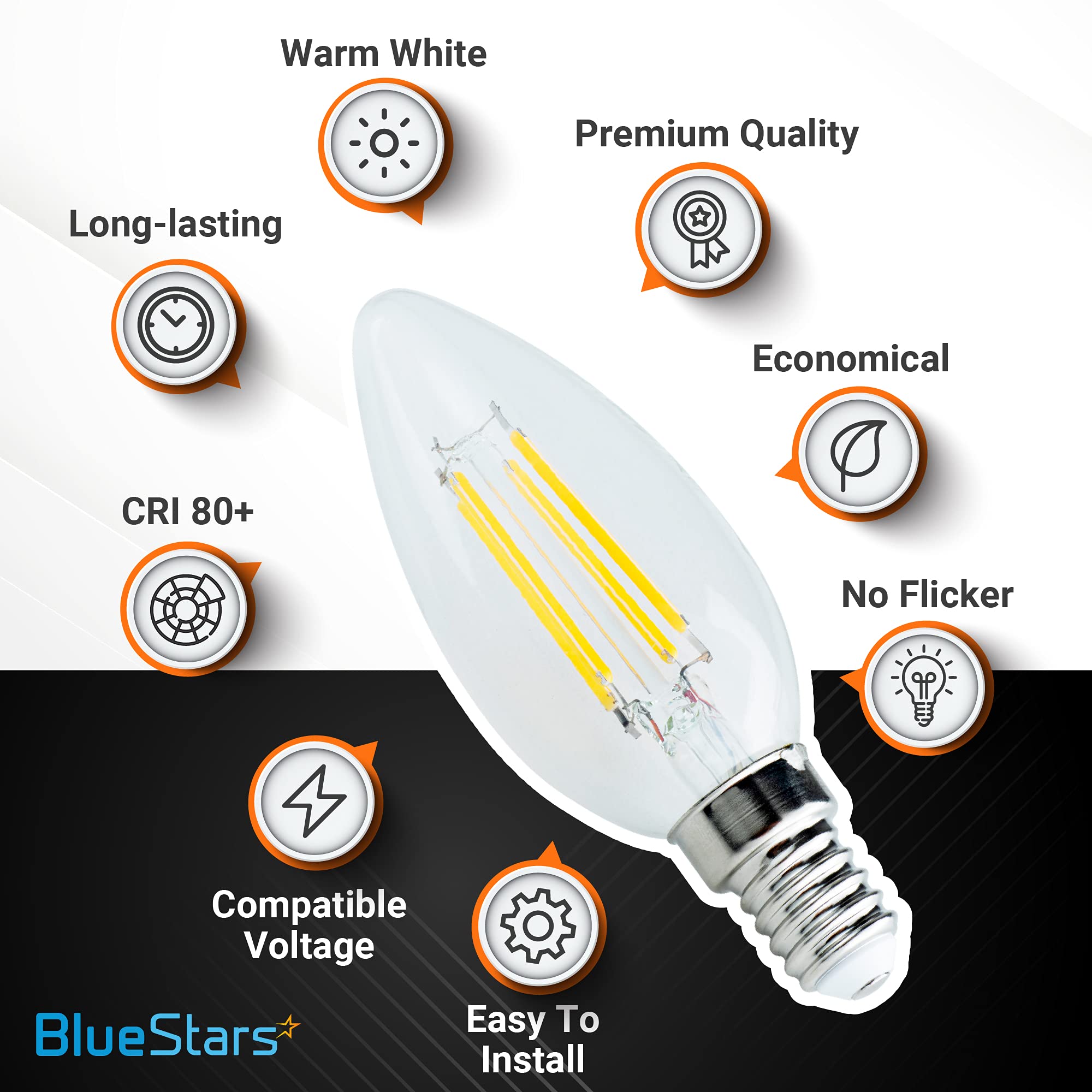 BlueStars E14 bulb for ceiling fans delivers steady warm glow and efficiency.