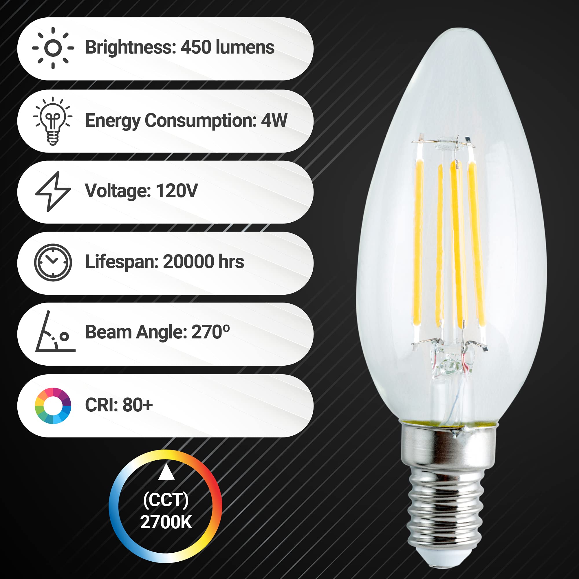 BlueStars E14 bulb for wall sconces provides reliable non-dimmable warm light.