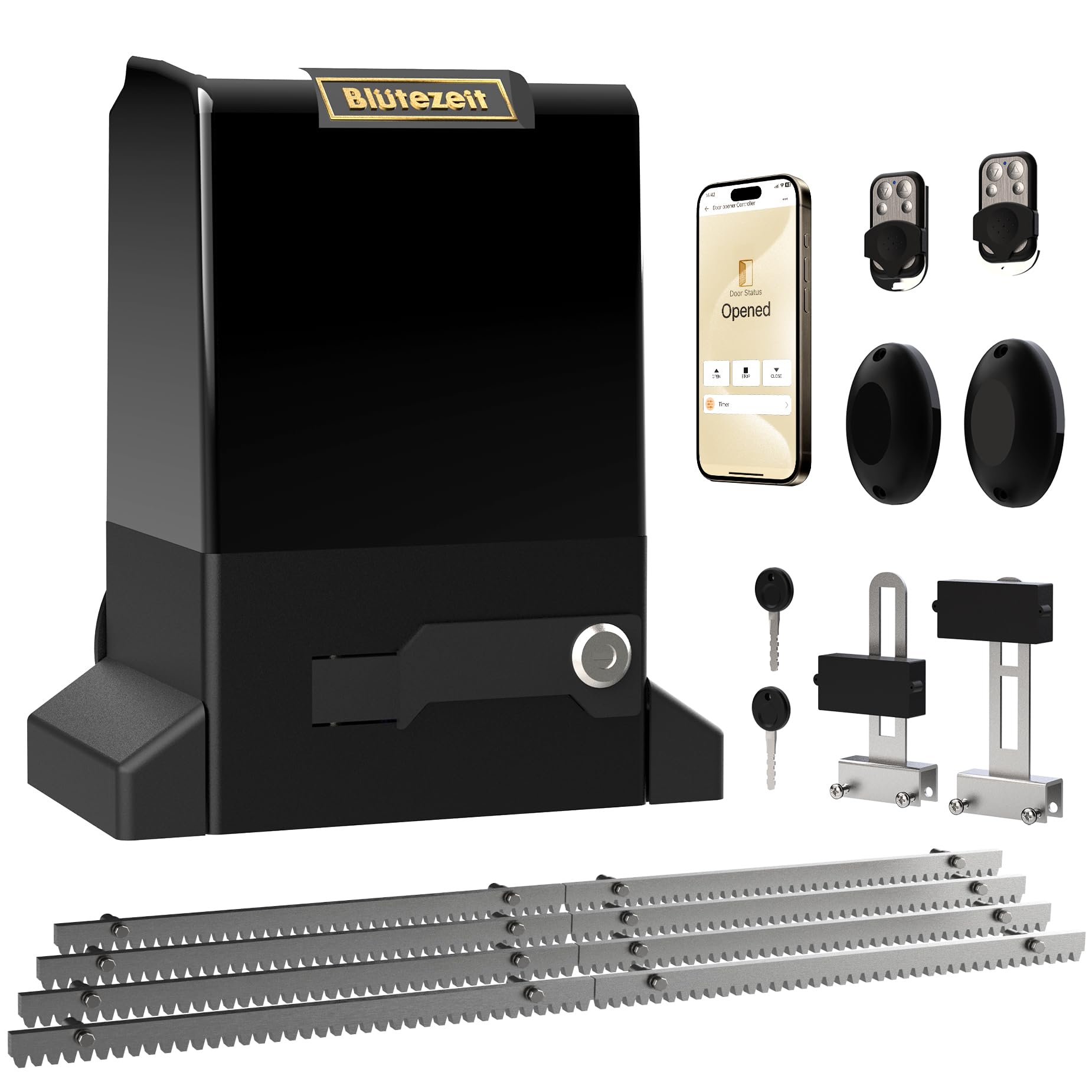 Blütezeit 1800lb gate opener front view for heavy-duty driveway access.