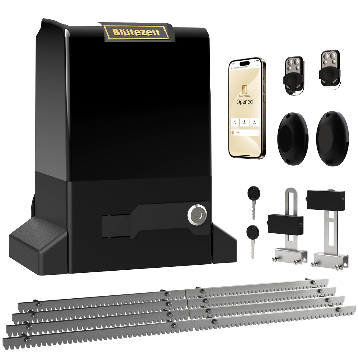 Blütezeit 1800lb gate opener front view for heavy-duty driveway access.
