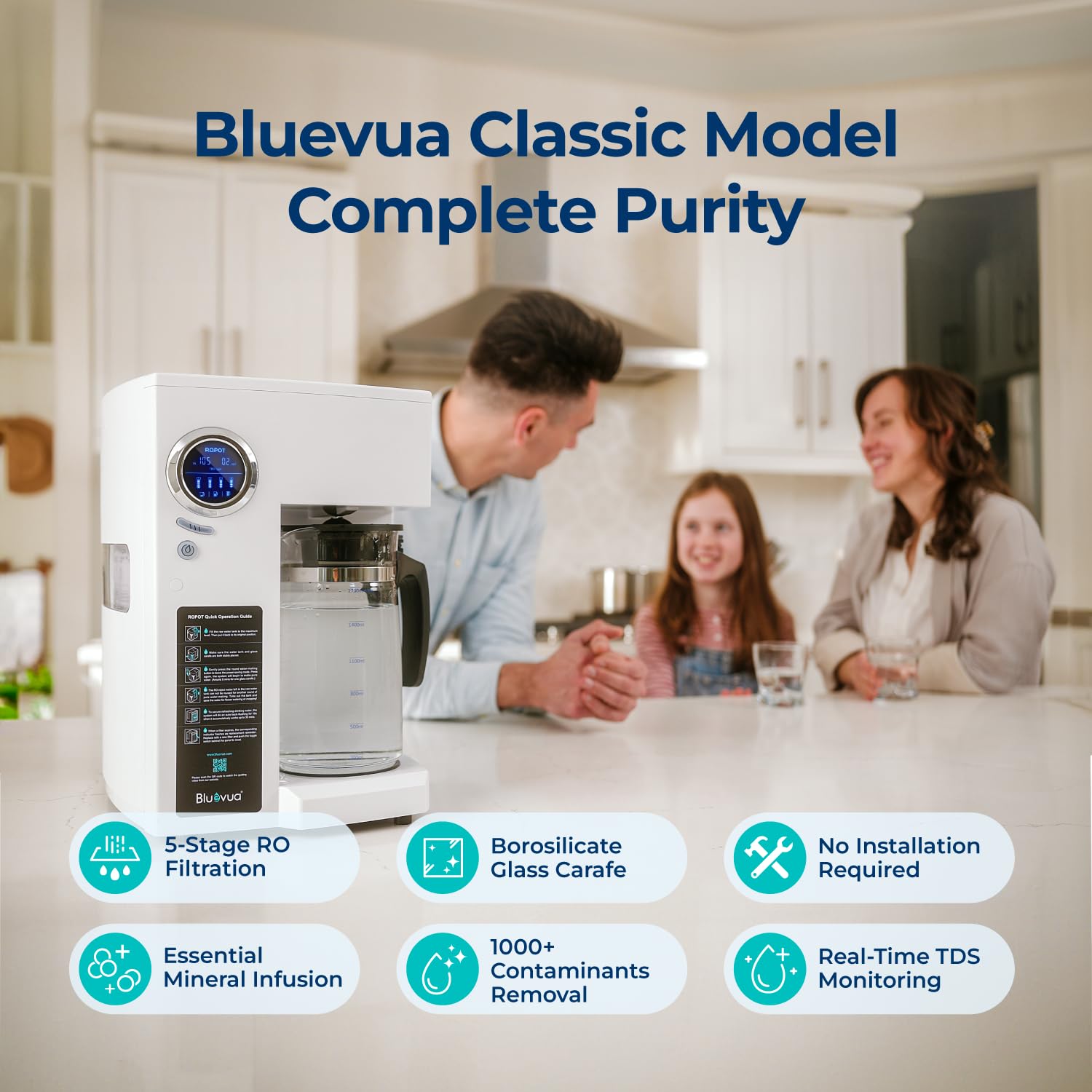 Bluevua RO100ROPOT glass carafe minimizes plastic contact