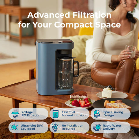Bluevua RO100ROPOT-Lite glass carafe highlighting safe storage