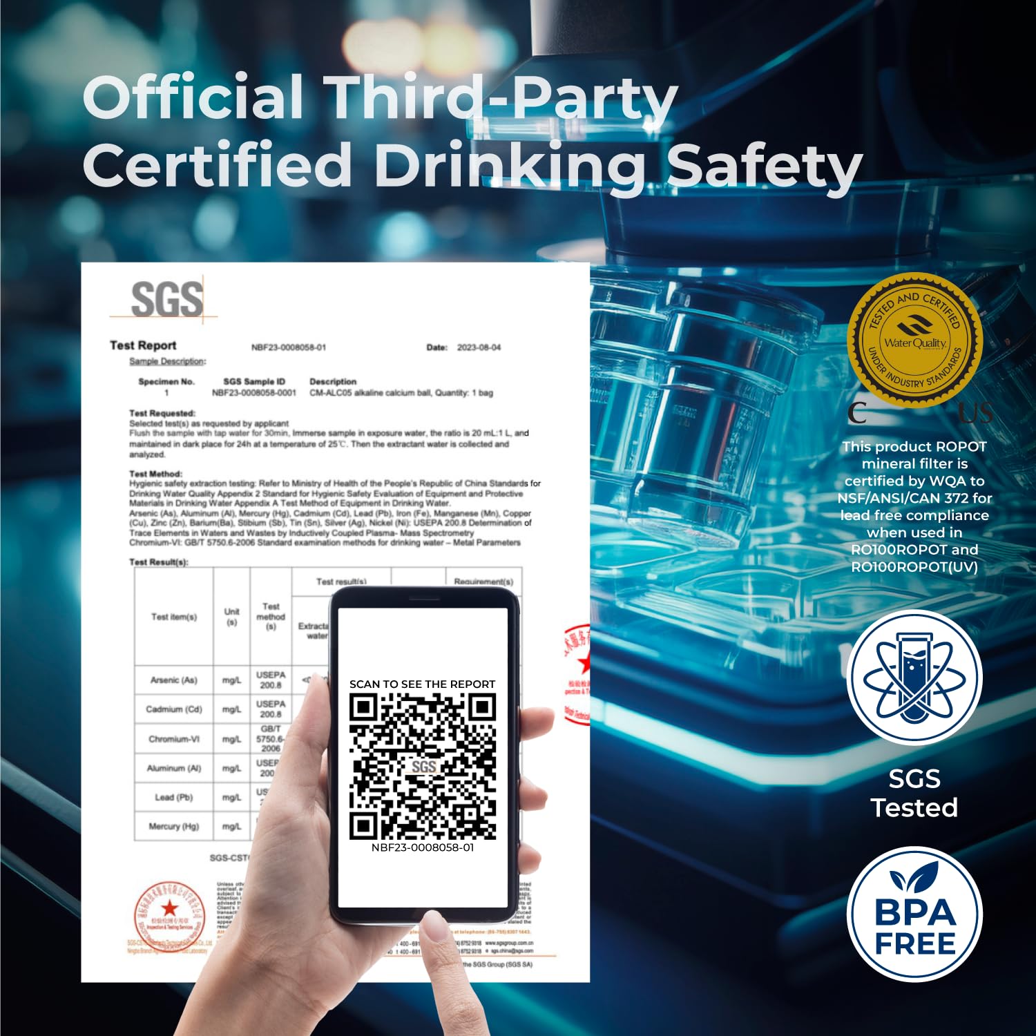 Bluevua safety certifications with WQA and SGS ensure quality.