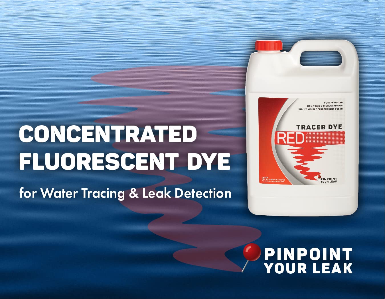Bluewater Concentrated Red Tracer Dye liquid pour demonstrates sharp visibility for flow mapping