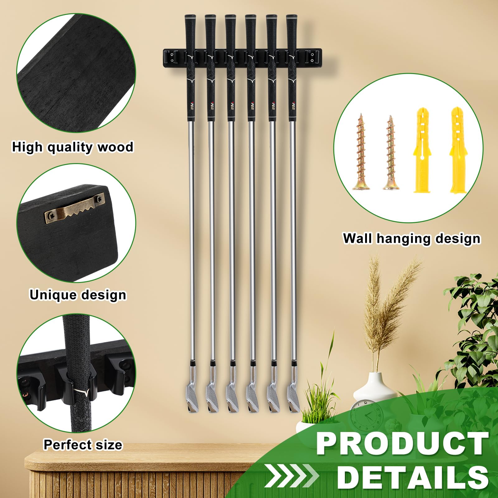 Blueweenly wall-mounted golf putter rack provides easy access during practice sessions.