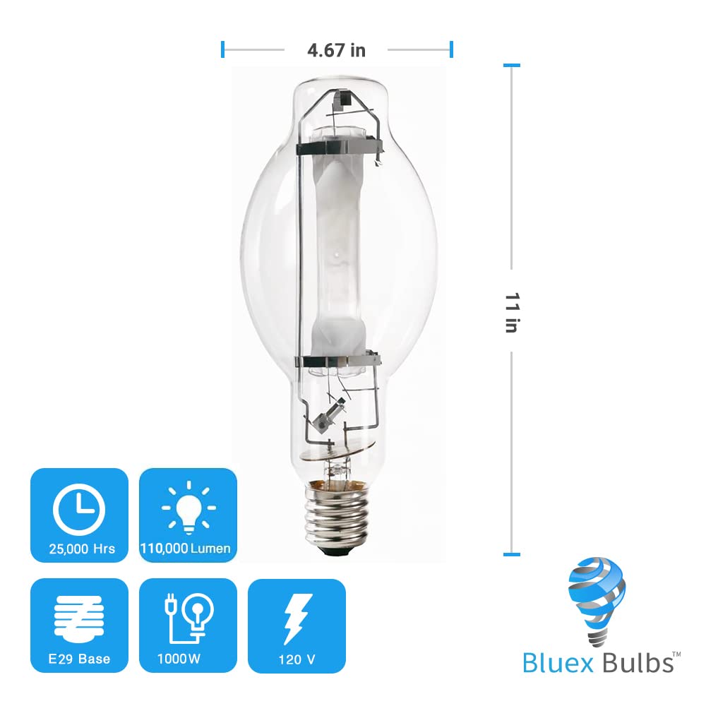 Bluex Bulbs MH1000 BT37 side-angle reveals robust construction and focused illumination for industrial fixtures.