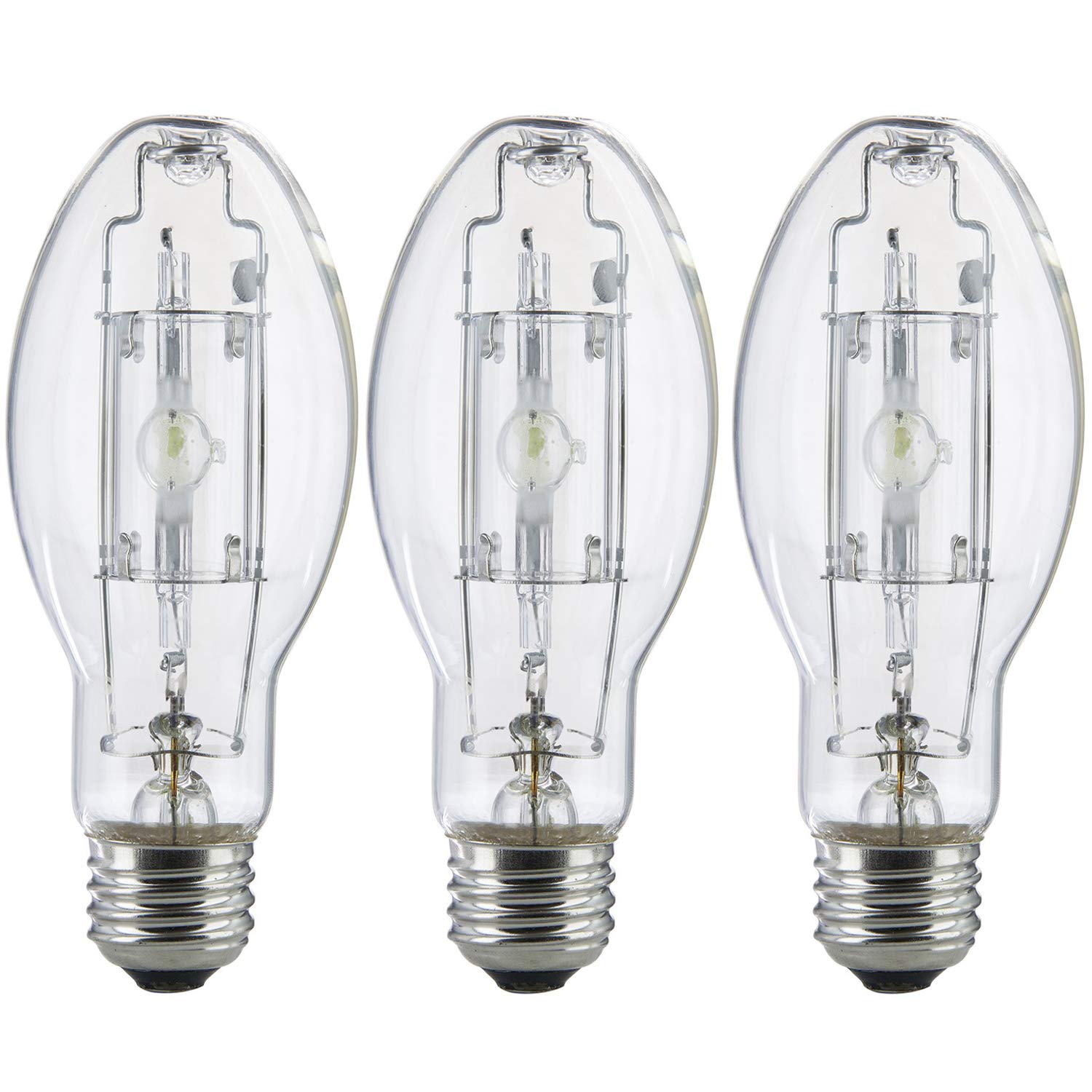 Bluex Bulbs MP100/U/MED 100W metal halide bulb in clear glass for outdoor lighting and parking lots.