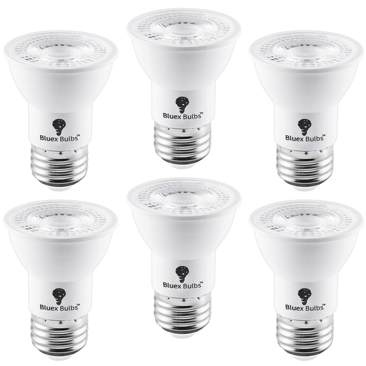 Bluex Bulbs PAR16 LED long-neck 7W bulb for track lighting and dimmable ambiance.