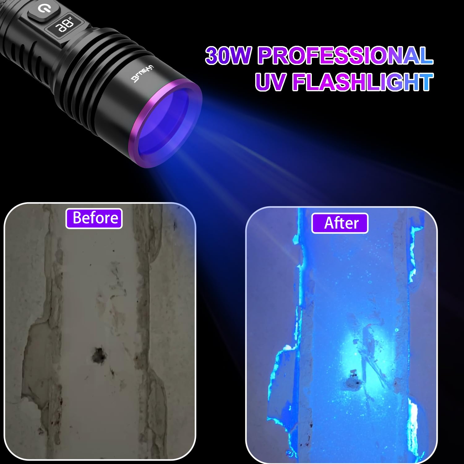 BlueYu 365nm UV flashlight compact design for easy handheld use in tight spaces