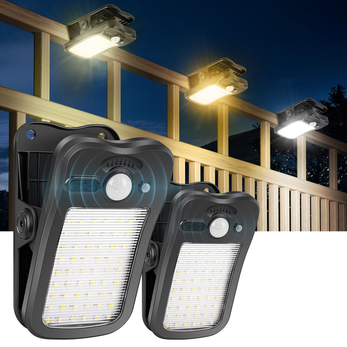BlueYu clip-on solar motion light; 800 lumens for bright outdoor visibility.