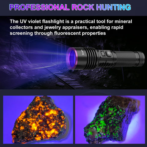 BlueYu UV flashlight LCD display highlights battery life and power status