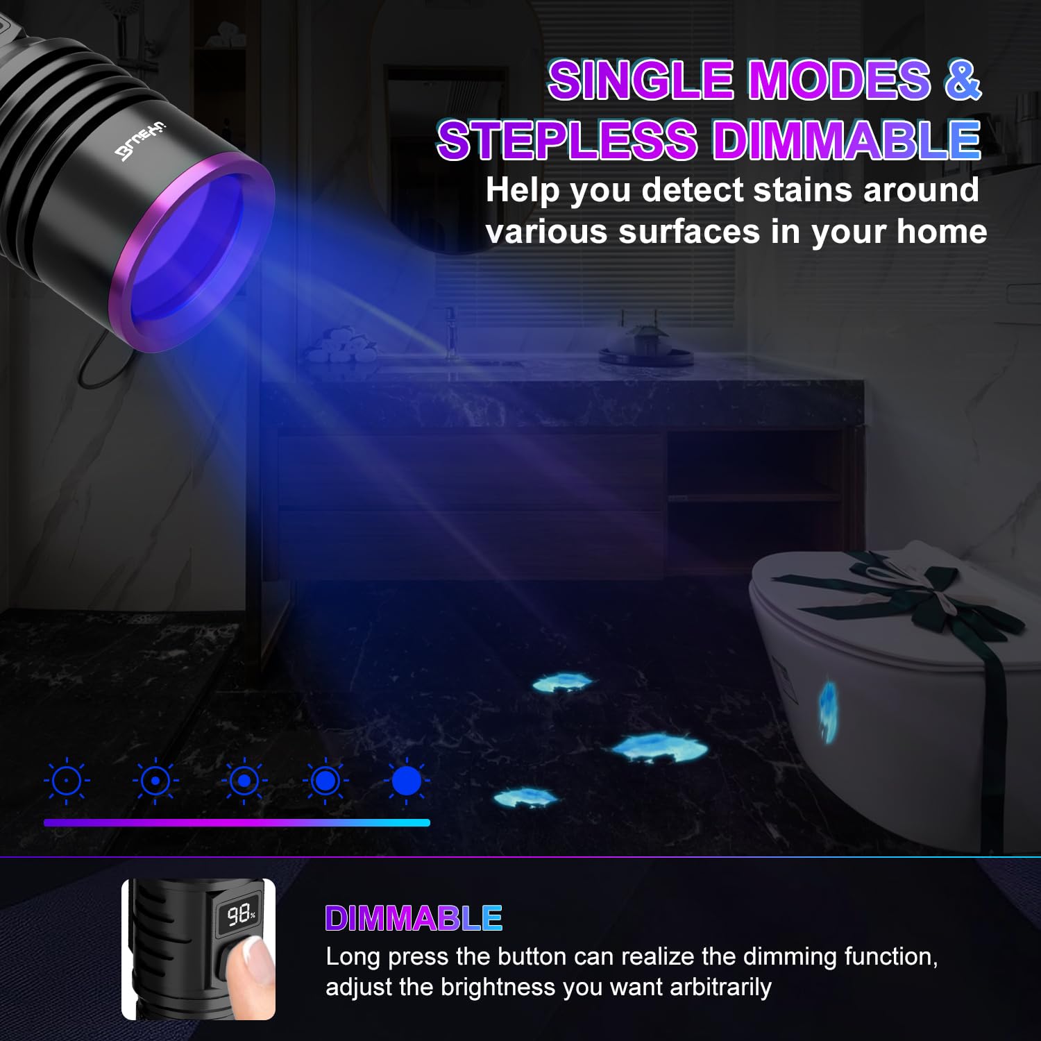 BlueYu UV flashlight aids rock hunting and scorpion spotting in dim environments