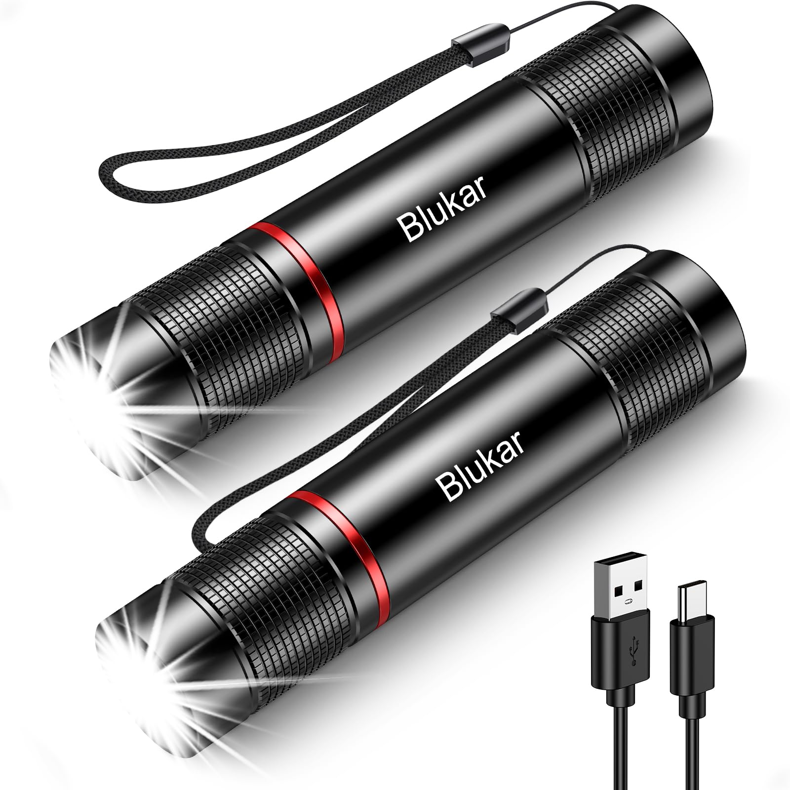 Blukar LED flashlight 2-pack front view, compact daily illumination.