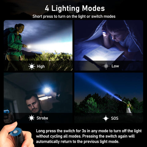 Blukar flashlight USB charging port, convenient recharge with included cable.