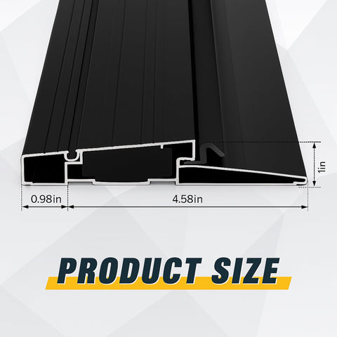 Blulu 36-inch aluminum exterior threshold, front view, with a sleek black finish.