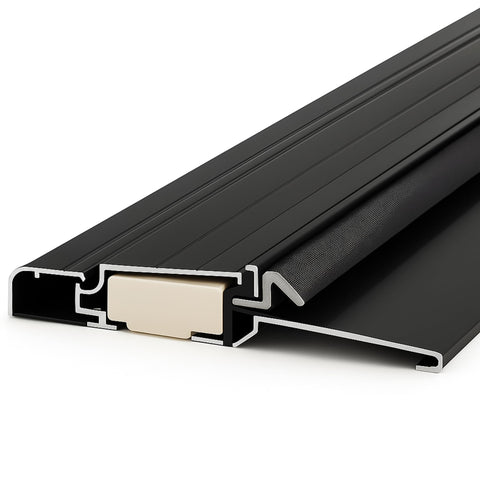 Blulu 36-inch aluminum exterior threshold, side view, showing rugged construction and weatherproof design.