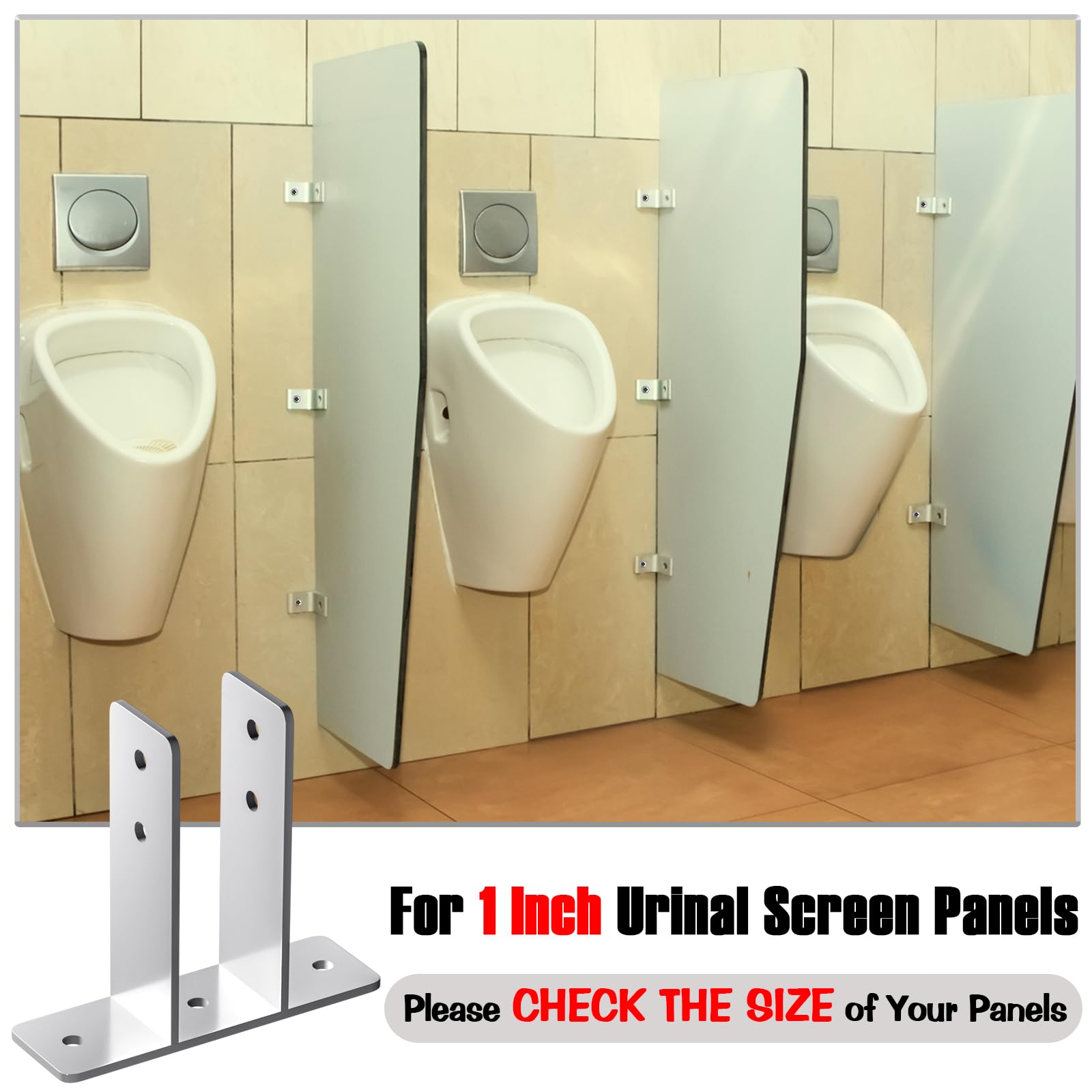 Chrome restroom partition hardware compatible with 1-inch panels