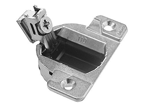 Blum 33 compact face-frame hinge with nickel finish for smooth 110-degree opening.