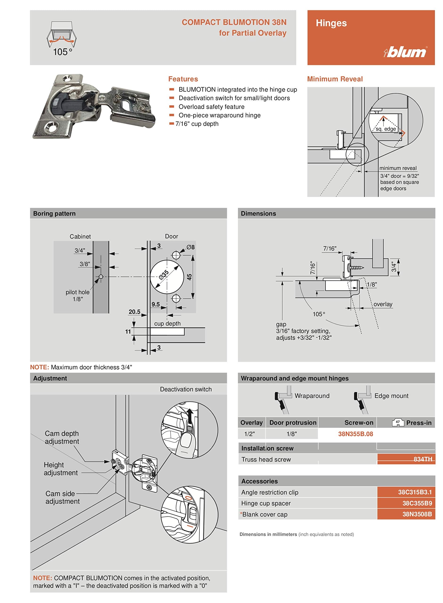 Blum 38N355B.08 installed on face-frame cabinet for space-saving fit.