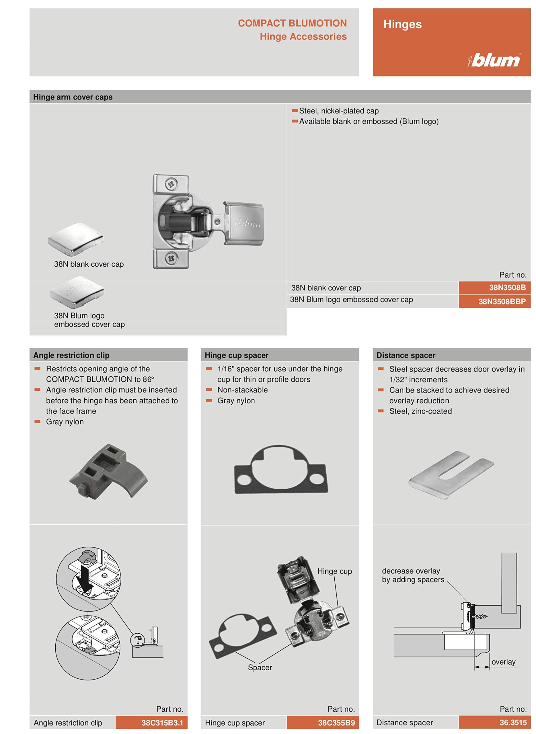 Blum 38N355B.08 switch-off feature allows disabling BLUMOTION on one hinge.