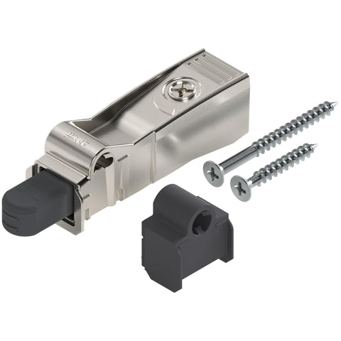 Blum 971A9700 soft-close kit mounted on hinge for silent cabinet doors.