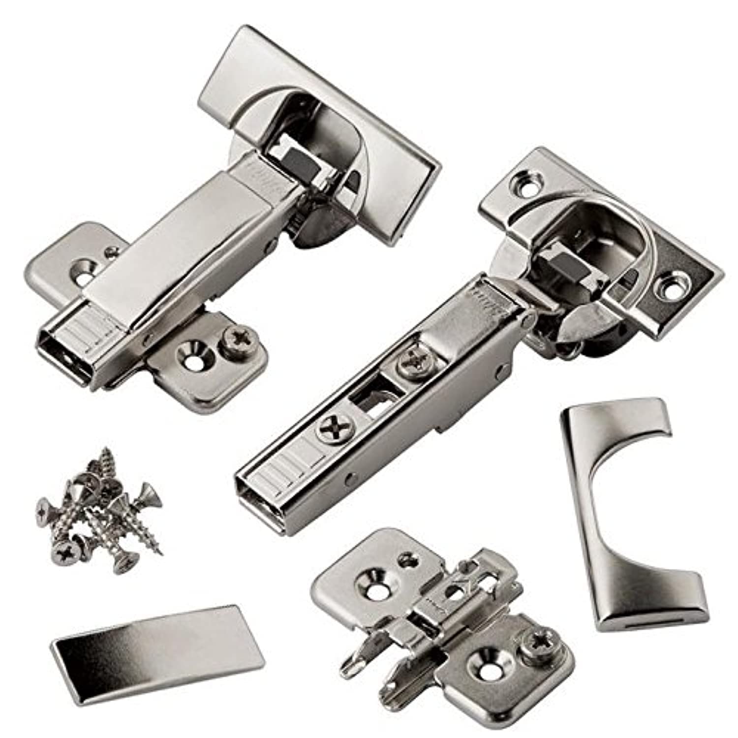 Blum Blumotion 8-pack hinges with mounting plates for frameless cabinets offering smooth, quiet self-closing