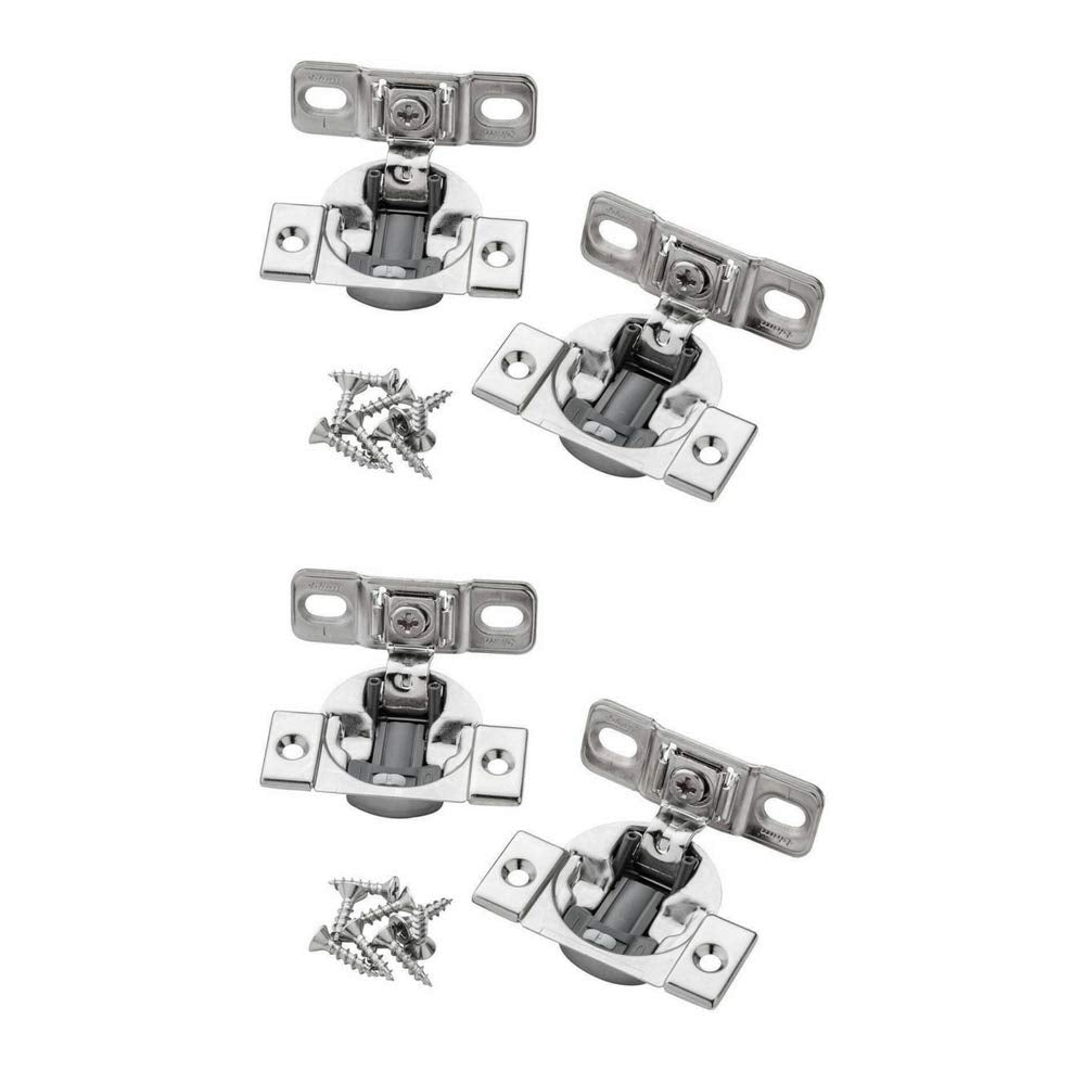 Blum Compact Soft-Close Bluemotion hinge, front view, with 1-3/8 inch overlay for smooth closing