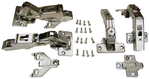 Blum half-inch overlay hinge for face-frame pie-corner cabinets enables easy access to storage