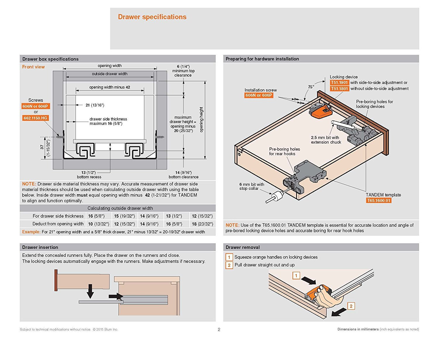 Depth-adjustment holes on Blum Tandem support flexible mounting depth