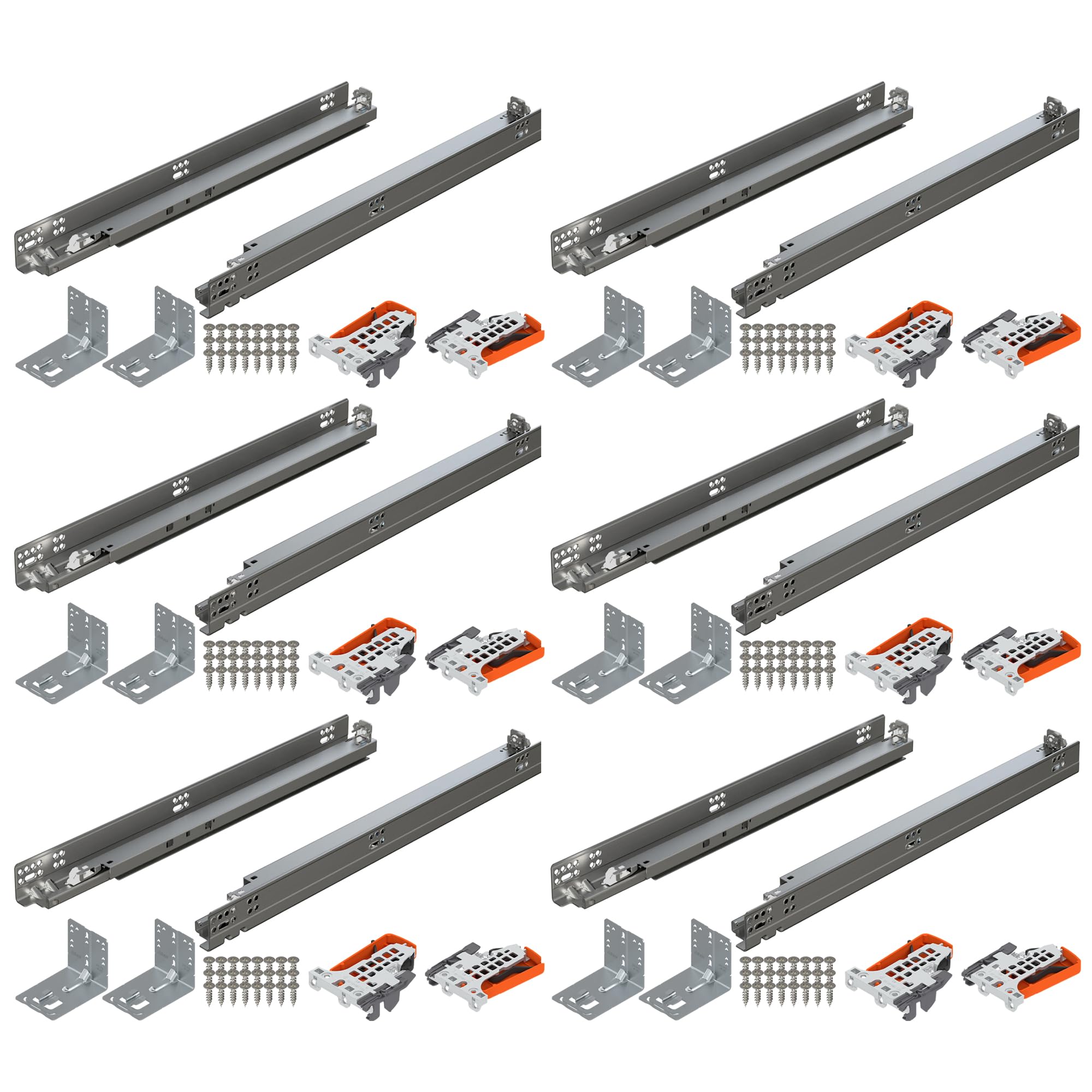 Blum Tandem Plus soft-close undermount left and right runners for smooth, quiet 18-inch slides.