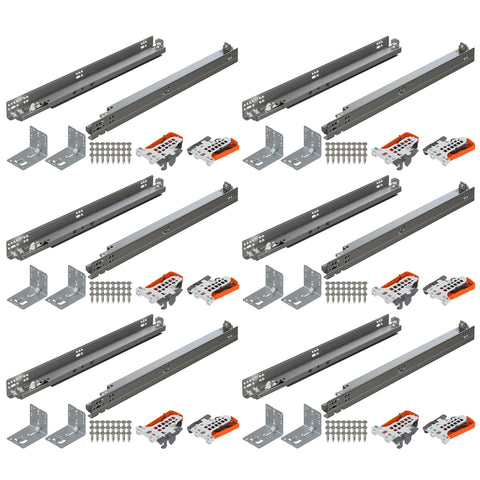 Blum Tandem Plus soft-close undermount left and right runners for smooth, quiet 18-inch slides.