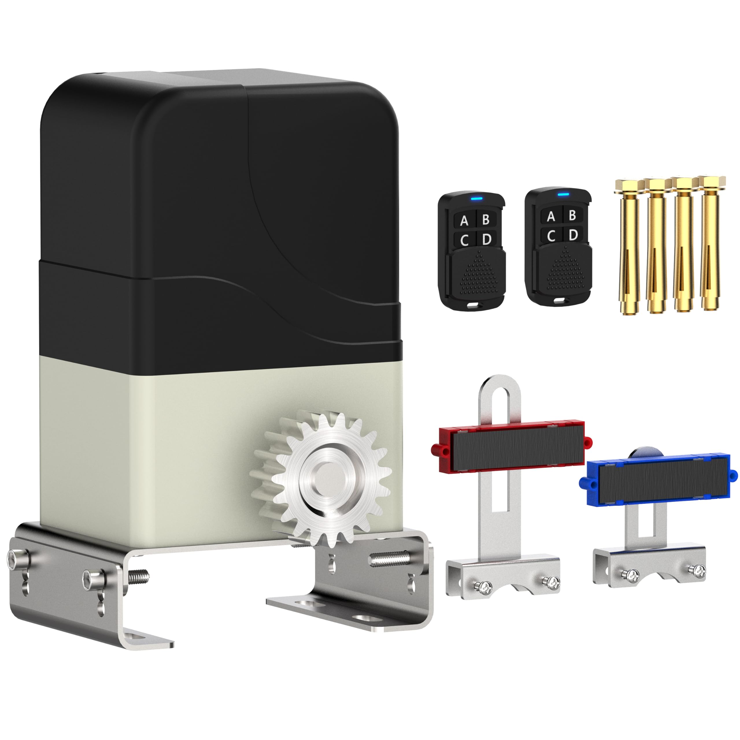 Blütezeit automatic sliding gate opener front view showing rack-driven mechanism