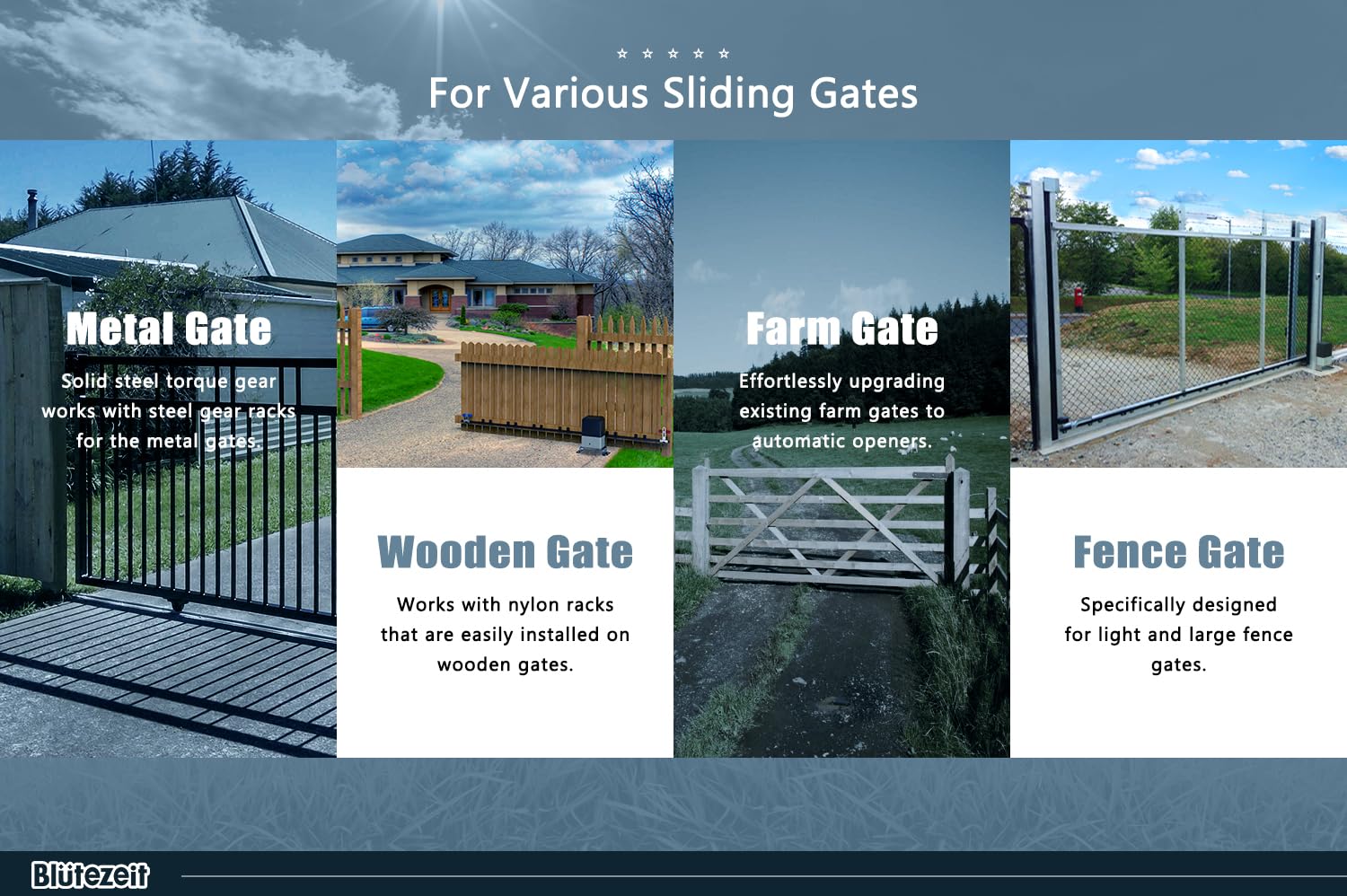Blütezeit driveway gate system mounted in outdoor setting