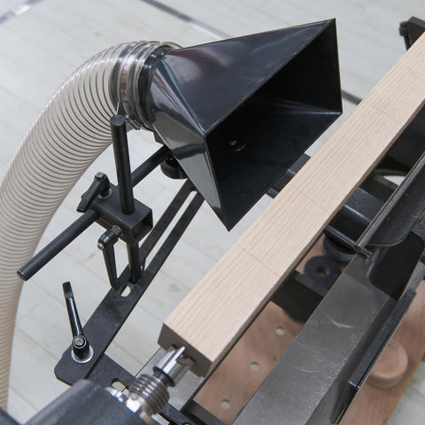 BMWOOD dust hood mounted on a woodturning setup demonstrates flexible placement.