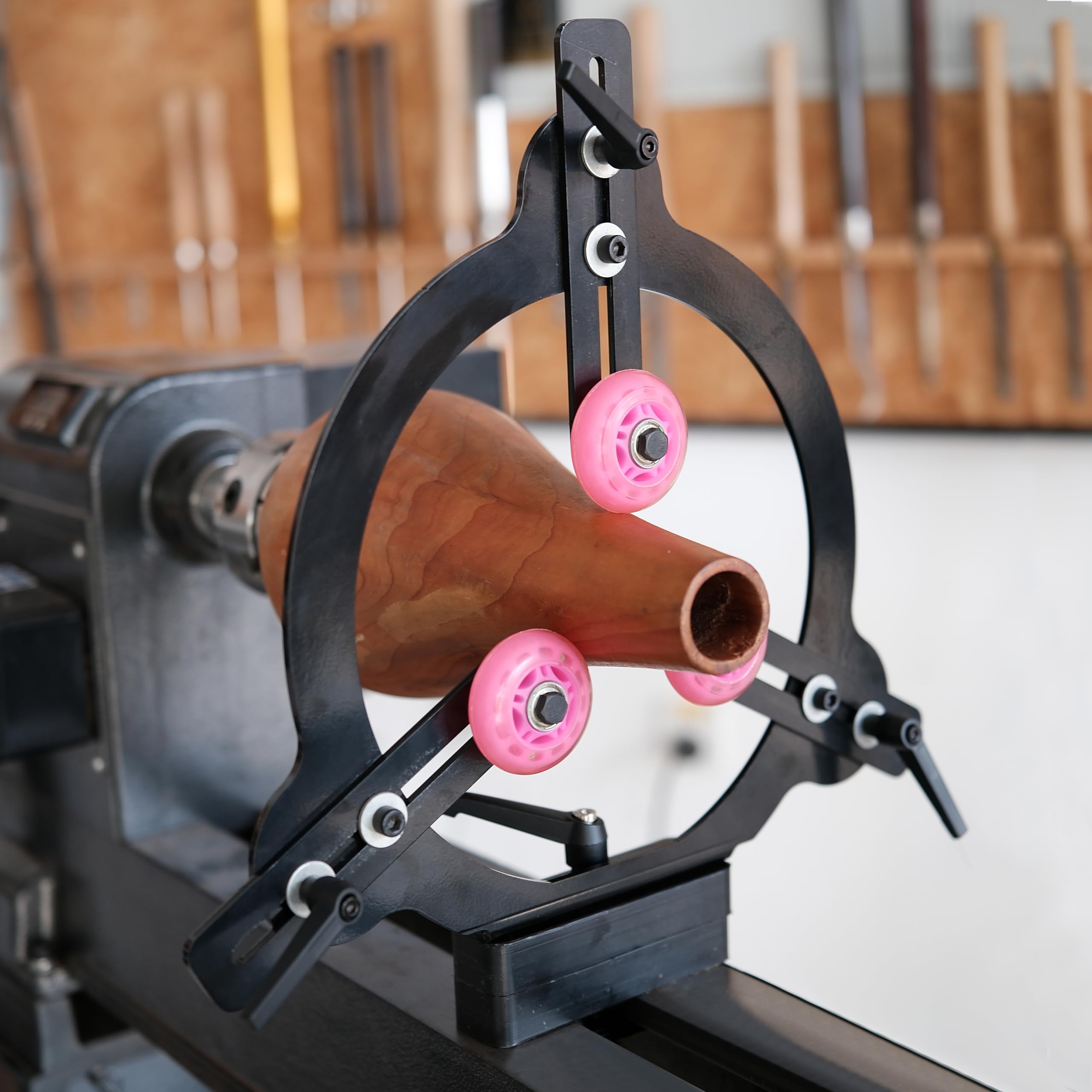 Long shaft turning example with steady support from BMWOOD steady rest.