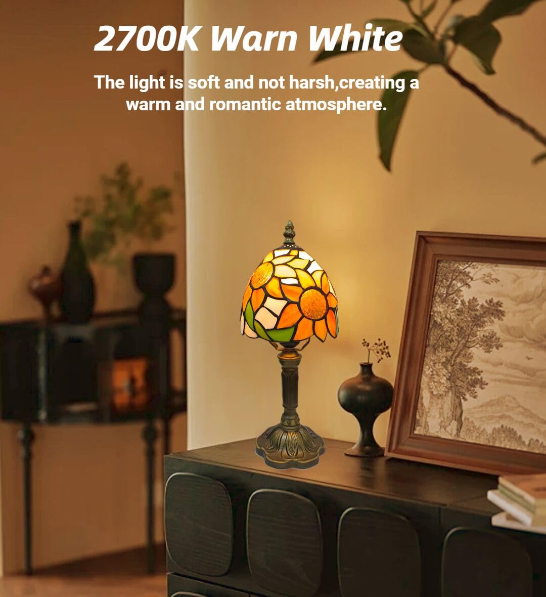 BMXKPO Sunflower stained-glass shade adds warm vintage charm to a living room.