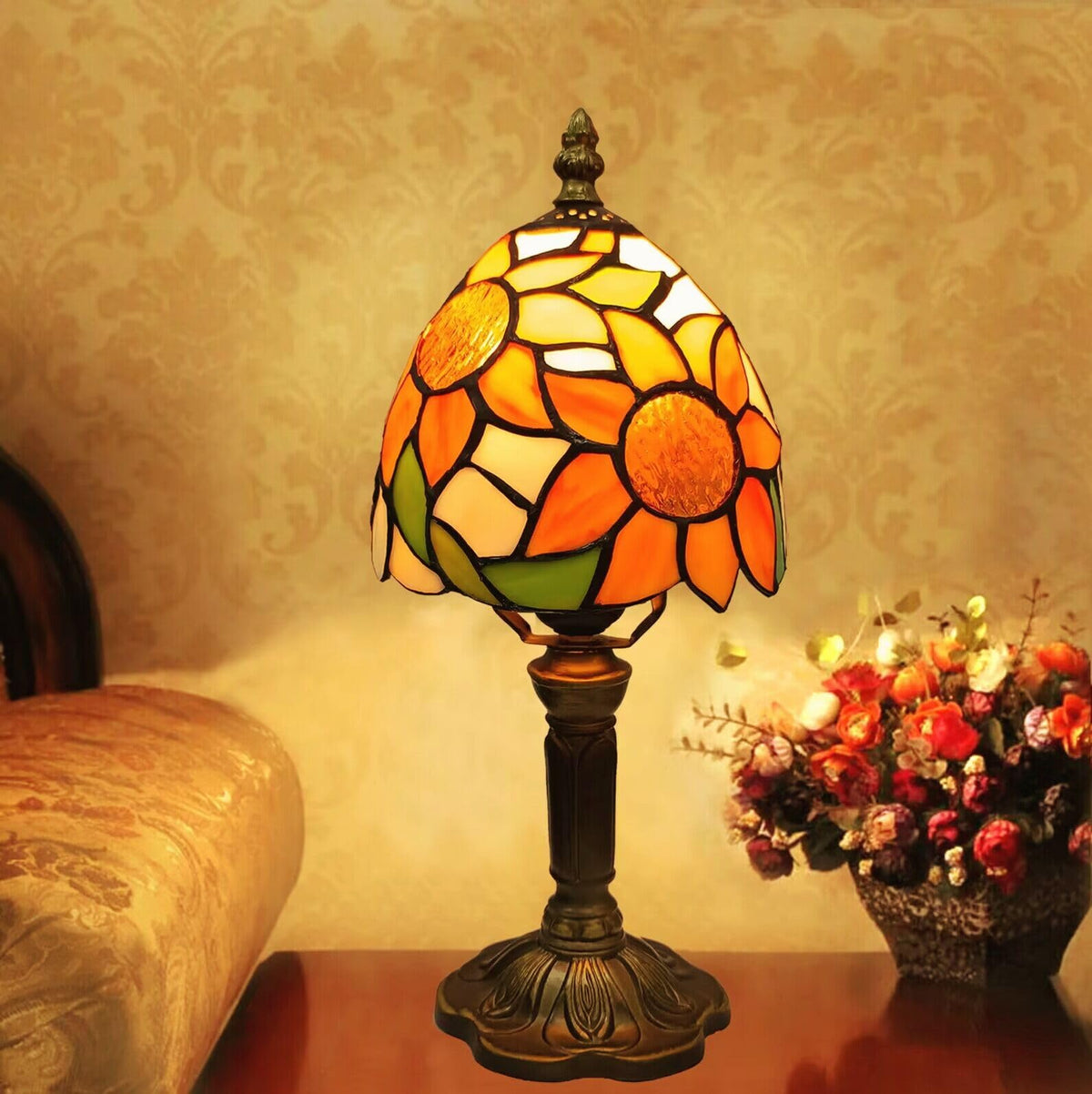 BMXKPO Tiffany Style Table Lamp base with convenient switch for easy bedside lighting.