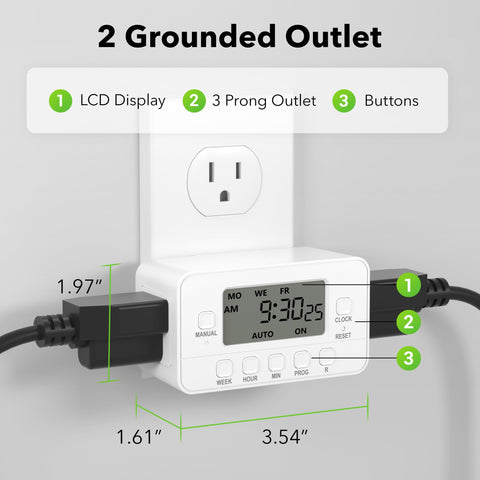 BN-LINK 7-Day Timer dual outlets back panel enables two-device control