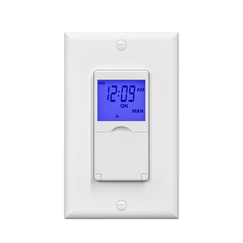 BN-LINK 7-Day timer front view with blue backlight for easy setup.