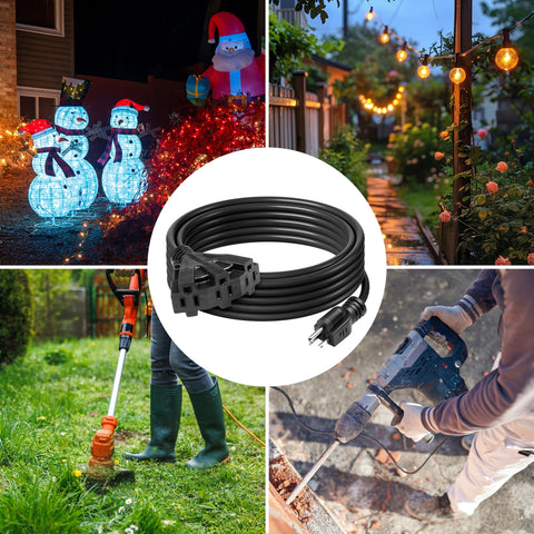 BN-LINK black extension cord provides practical outdoor power for garden setups.