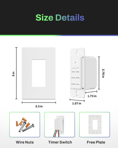 BN-LINK countdown timer switch mounted near bathroom exhaust fan for auto shutoff.