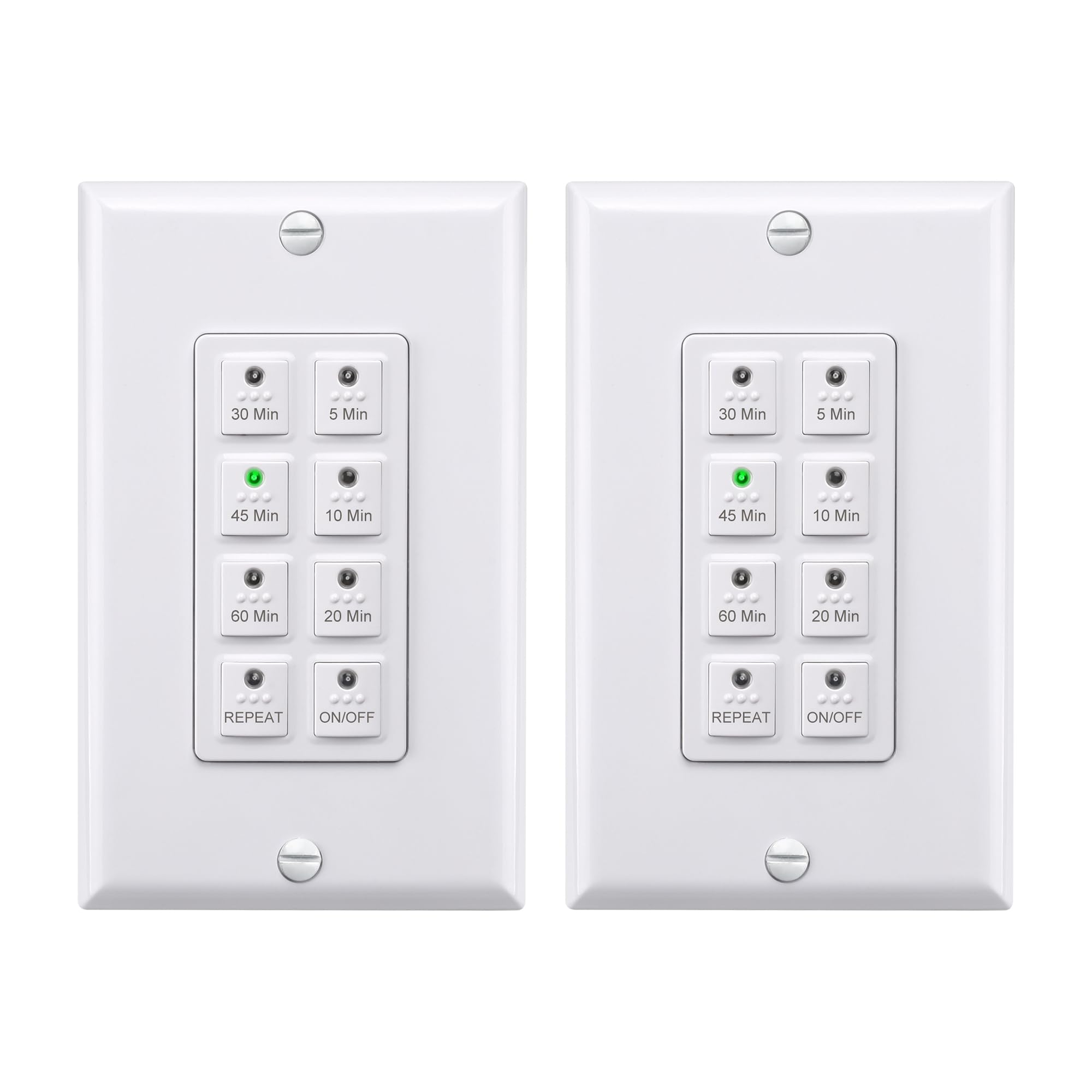 BN-LINK countdown timer wall switch front view with six presets for effortless exhaust fan control.
