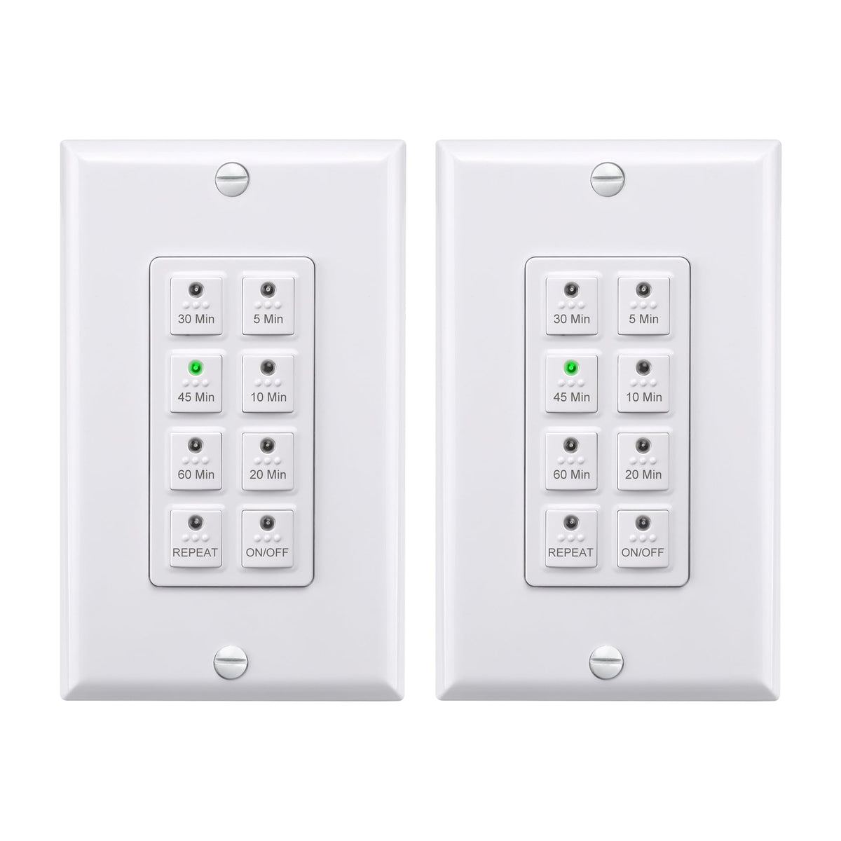BN-LINK countdown timer wall switch front view with six presets for effortless exhaust fan control.
