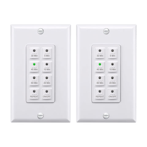 BN-LINK countdown timer wall switch front view with six presets for effortless exhaust fan control.