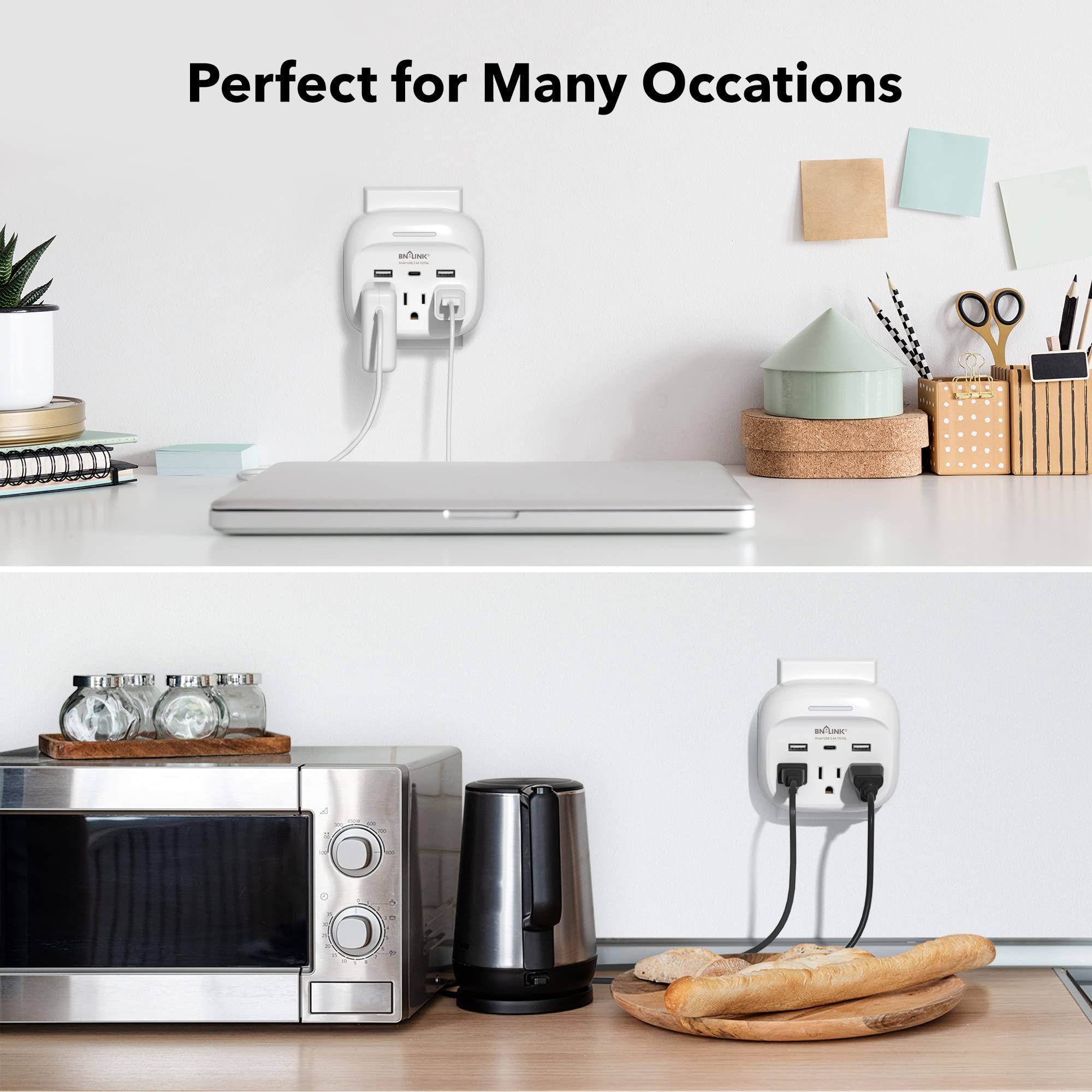 BN-LINK duplex outlet compatibility shown with standard outlets.