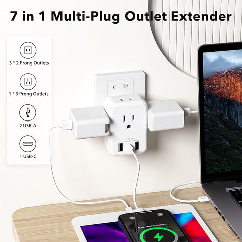BN-LINK four-sided compact outlet splitter ideal for travel and small spaces.