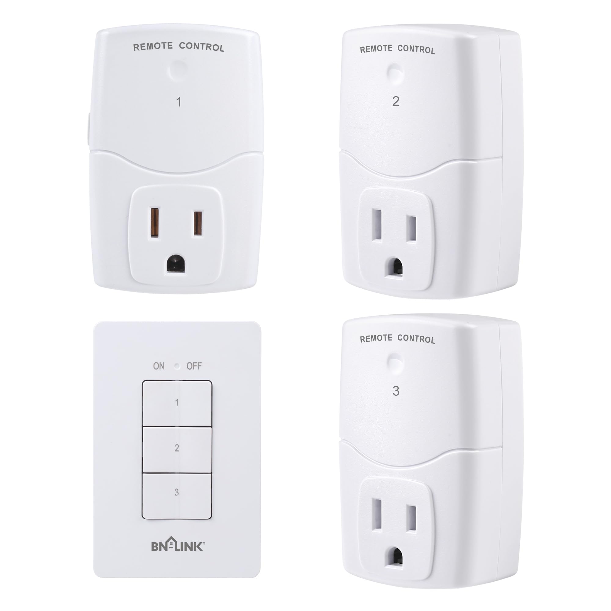 BN-LINK mini wireless wall-mount remote with 3-outlet setup for easy control.